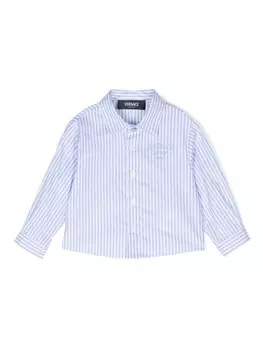 Versace Kids полосатая рубашка с вышитым логотипом, синий