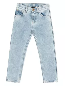 Versace Kids прямые брюки с нашивкой-логотипом, синий