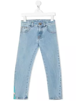 Versace Kids прямые джинсы Barocco в технике пэчворк, синий