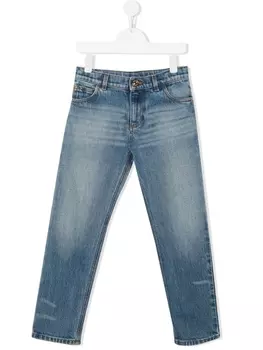 Versace Kids прямые джинсы с эффектом потертости, синий