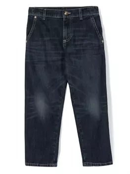 Versace Kids прямые джинсы с вышитым логотипом, синий