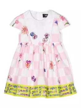 Versace Kids расклешенное платье в клетку, розовый