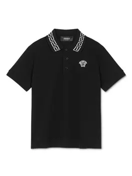 Versace Kids рубашка-поло из хлопка с узором «Грека», черный