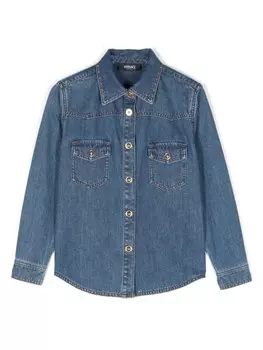 Versace Kids рубашка с заклепками и пуговицами «Медуза», синий