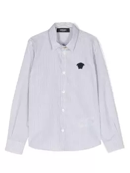 Versace Kids рубашка в полоску с логотипом Medusa, синий
