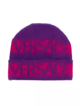 Versace Kids шапка бини из вирджинской шерсти с логотипом, фиолетовый