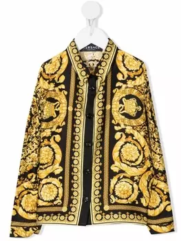 Versace Kids шелковая рубашка с принтом Barocco Kids, желтый