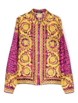 Versace Kids шелковая рубашка с принтом Barocco Kids, розовый