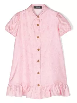 Versace Kids шелковое платье-рубашка с принтом Barocco, розовый