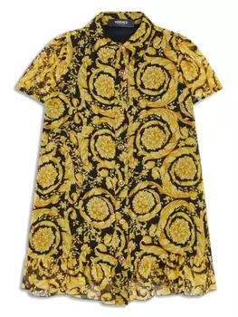 Versace Kids шелковое платье с принтом Barocco, черный