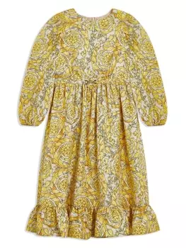 Versace Kids шелковое платье с принтом Barocco, желтый