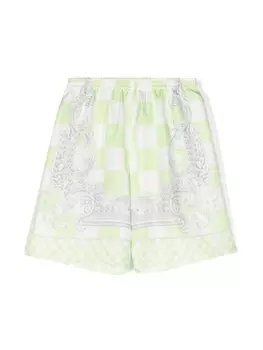 Versace Kids шелковые шорты в клетку, зеленый