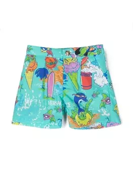 Versace Kids шорты с графичным принтом, зеленый
