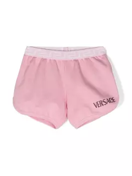 Versace Kids шорты с логотипом из страз, розовый