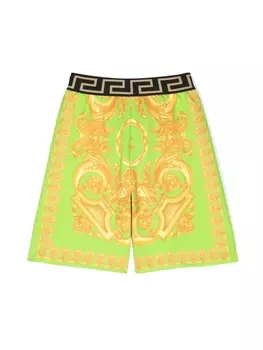Versace Kids шорты с принтом Barocco, зеленый