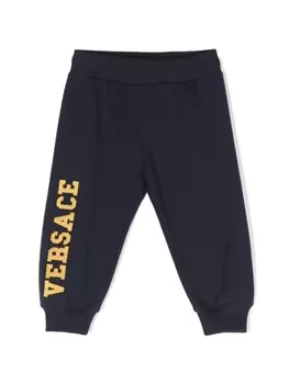 Versace Kids спортивные брюки с вышитым логотипом, синий