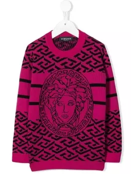 Versace Kids свитер вязки интарсия с принтом Medusa, фиолетовый