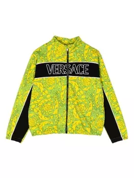 Versace Kids толстовка на молнии с принтом Barocco, зеленый