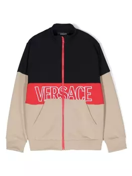Versace Kids толстовка на молнии с вышитым логотипом, синий