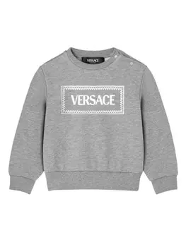 Versace Kids толстовка с логотипом и меланжевым принтом, серый