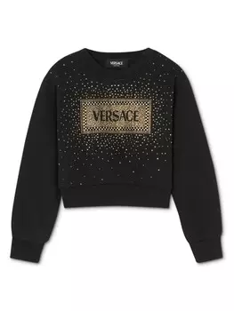 Versace Kids толстовка с логотипом, украшенная кристаллами, черный