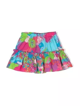 Versace Kids юбка с оборками и абстрактным принтом, синий