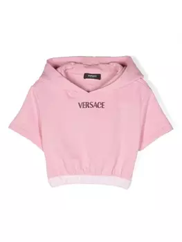 Versace Kids укороченное худи с декорированным логотипом, розовый