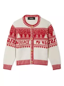 Versace Kids жаккардовый кардиган с узором, белый