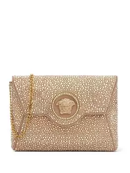 Versace клатч La Medusa с кристаллами, нейтральный цвет