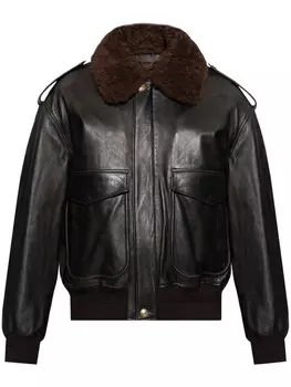 Versace кожаная куртка с тисненым логотипом, коричневый