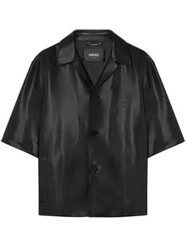 Versace кожаная рубашка с тисненым логотипом, черный