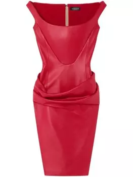 Versace кожаное платье миди с драпировкой, красный