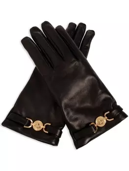 Versace кожаные перчатки с бляшкой Медузы, черный