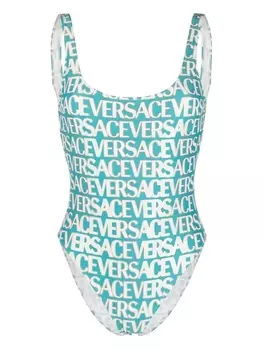 Versace купальник с открытой спиной и логотипом, синий