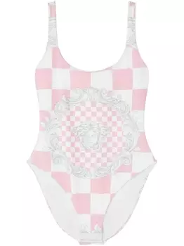 Versace купальник в клетку с принтом Medusa, розовый