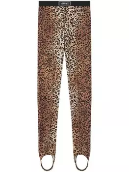 Versace легинсы с леопардовым принтом и штрипками, синий