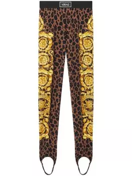 Versace легинсы с принтом Barocco, коричневый