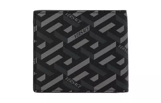 VERSACE Мужской кожаный кошелек с зажимом для карт, черный, серый цвет