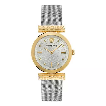 VERSACE Наручные часы с кварцевым механизмом, ремешком из нержавеющей стали, 34 мм, белый циферблат, женские часы VE6J00523
