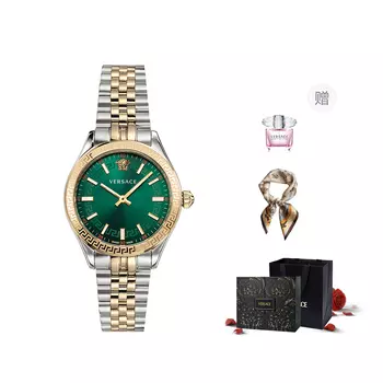 VERSACE Наручные часы с кварцевым механизмом, ремешком из нержавеющей стали, 36 мм, зеленым циферблатом, женские часы, лимитированная серия, фиолетовая коробка + шелковый шарф