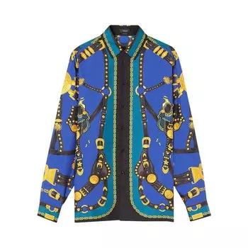 Versace Неформальная рубашка с принтом Medusa, темно-синий/черный