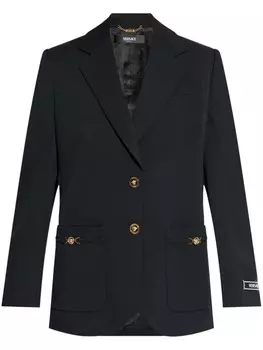 Versace однобортный блейзер с аппликацией логотипа, черный