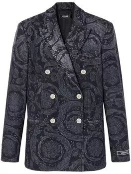 Versace однобортный блейзер с принтом Barocco, черный