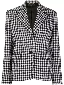Versace однобортный блейзер в ломаную клетку, черный