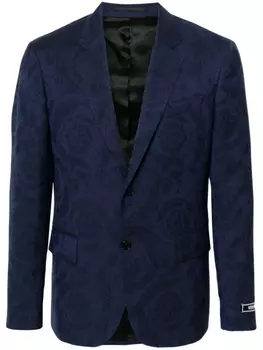 Versace однобортный пиджак с жаккардовым узором Barocco, синий