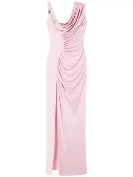 Versace платье макси с логотипом, розовый