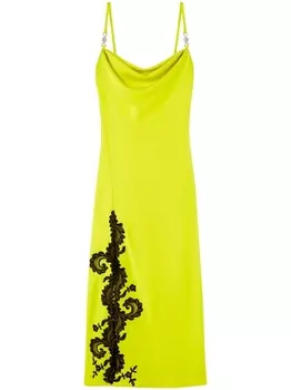 Versace платье миди с кружевом, желтый