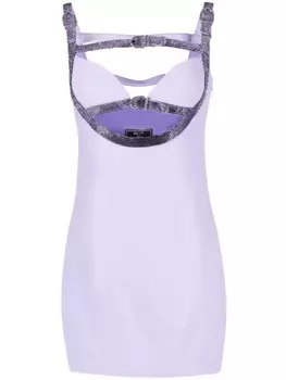 Versace платье мини с кристаллами, фиолетовый