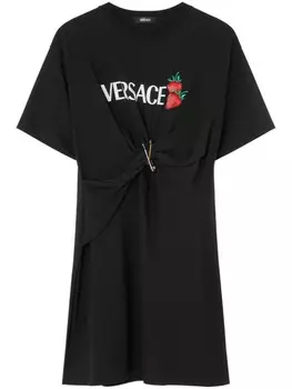 Versace платье мини с логотипом, черный