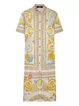 Versace платье-рубашка миди Underwater Barocco, золотой